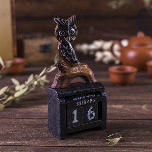 Вечный календарь настольный «Сова», 7x3.5x14.5 см, дерево