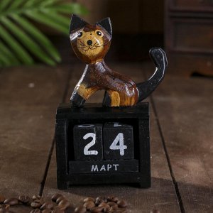 Вечный календарь настольный «Котик», 4x7x12 см, дерево