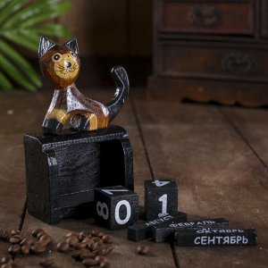 Вечный календарь настольный «Котик», 4x7x12 см, дерево