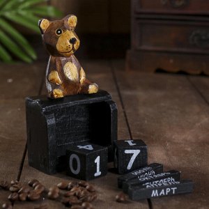 Вечный календарь настольный «Мишка», 7.5x4x13.5 см, дерево