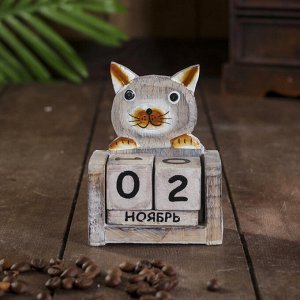 Вечный календарь «Кошка», 7x4x10 см, дерево