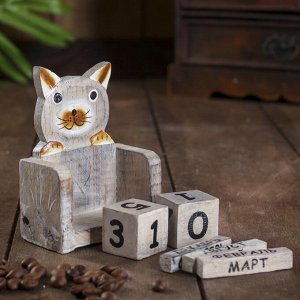 Вечный календарь «Кошка», 7x4x10 см, дерево