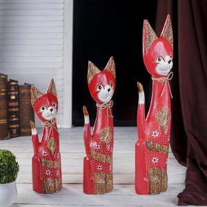Сувенирный набор дерево "Красные  кошки с узором" (50х40х30) 7х25х50 см