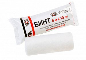 Бинт медицинский 5*10 "Wiseman" из нетканого материала с неосыпающимися краями нестерильный, индивидуальная упаковка, Россия