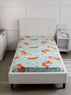 Простыня на резинке 080*160 см, перкаль, детская расцветка (Лисята)