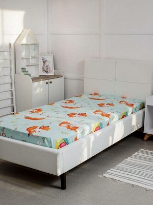 Простыня на резинке 080*160 см, перкаль, детская расцветка (Лисята)