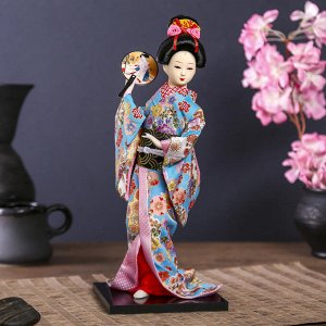Кукла коллекционная "Японка в цветочном кимоно с опахало" 30х12,5х12,5 см
