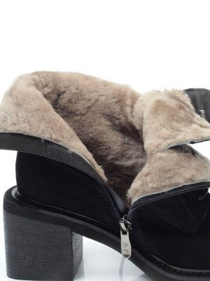 04-E21W-2B BLACK Ботинки зимние женские (натуральная замша, натуральный мех)
