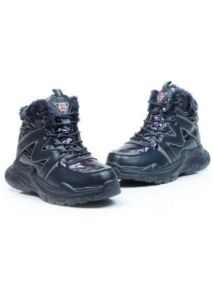 8526-2 DARK BLUE Ботинки зимние женские (искусственные материалы)