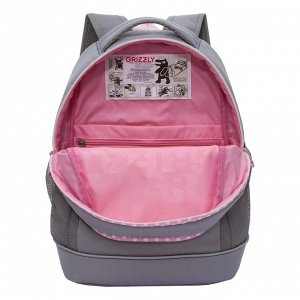 Рюкзак школьный GRIZZLY с карманом для ноутбука 13", жесткой спинкой, двумя отделениями, для девочки
