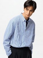 UNIQLO - базовая хлопковая рубашка в мелкую полоску - 66 BLUE