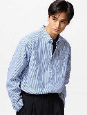 UNIQLO - базовая хлопковая рубашка в мелкую полоску - 66 BLUE