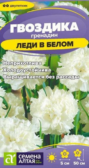 Цветы Гвоздика гренадин Леди в белом/Сем Алт/цп 0,05 гр. двулетник