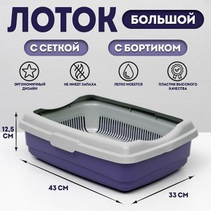 Лоток большой с сеткой и бортиком Atlantis "Стандарт", 43 х 33 х 12,5 см, фиолетовый.