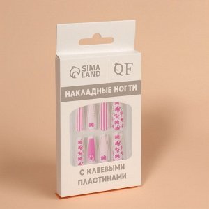 Накладные ногти «Бантики», 12 шт, с клеевыми пластинами, форма балерина, белые, розовые