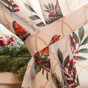 Новогодний комплект штор для кухни с подхватами "Beautiful birds" 145х180см-2 штуки, габардин