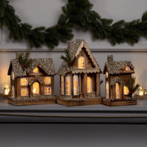 Фигура деревянная «Изба», 24x15x7 см, 3 LED, батарейки AAx2 (не в комплекте), свечение теплое белое