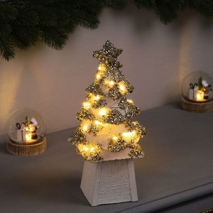 Фигура деревянная «Ёлочка белая», 27x14x14 см, 35 LED, батарейки AAx2 (не в комплекте), свечение теплое белое