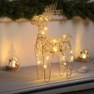 Светодиодная фигура «Олень бежевый» 35x19x8 см, 20 LED, батарейки ААx2 (не в комплекте), свечение теплое белое