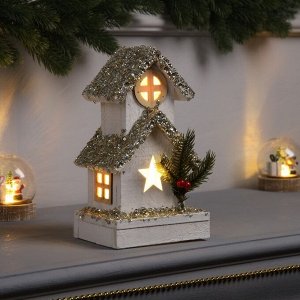 Фигура деревянная «Хижина», 23x10x13 см, 3 LED, батарейки AAx2 (не в комплекте), свечение теплое белое