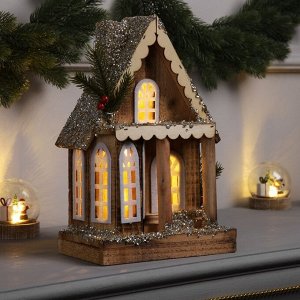 Фигура деревянная «Изба», 21x12x23 см, 5 LED, батарейки AAx2 (не в комплекте), свечение теплое белое