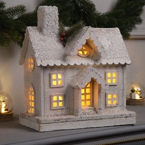 Фигура деревянная «Изба белая», 30x15x34 см, 5 LED, батарейки AAx2 (не в комплекте), свечение теплое белое