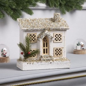 Фигура деревянная «Хижина» 21x23x9 см, 5 LED, батарейки ААx2 (не в комплекте), свечение тёплое