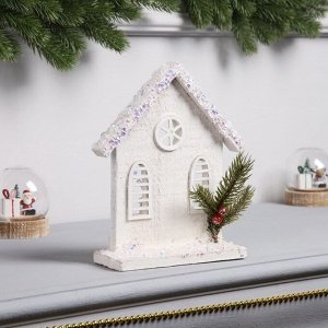 Фигура деревянная «Домик белый», 16x22x6 см, 3 LED, батарейки AAx2 (не в комплекте), свечение теплое белое