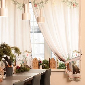 Комплект штор для кухни с подхватами «Новогоднее чудо» 145x180+/-5 см - 2 штуки, габардин