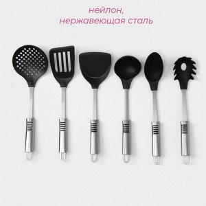Набор кухонных принадлежностей Доляна «Фидель», 6 предметов, на подставке, чёрный