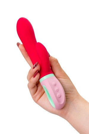 Вибратор с клиторальным стимулятором Flovetta PETUNIA, силикон, красный, 19 см