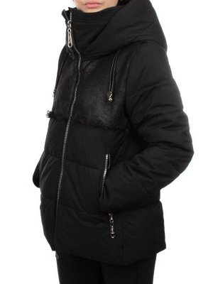 23-696 BLACK Куртка зимняя женская (холлоффайбер 150 гр., искусственная дубленка)