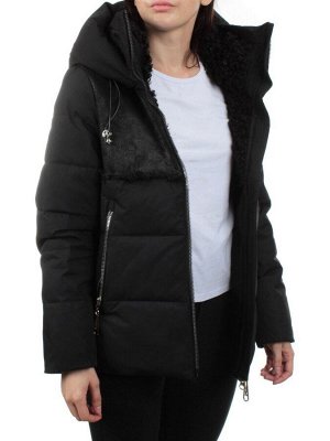 23-696 BLACK Куртка зимняя женская (холлоффайбер 150 гр., искусственная дубленка)