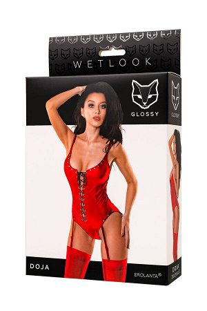 Боди Glossy Doja из материала Wetlook, красный, M