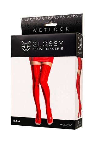 Чулки Glossy Isla из материала Wetlook, красный, M