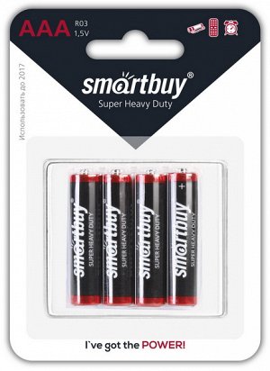 Батарейки мизинчиковые ААА (LR03) солевые (блистерная упаковка 4 шт.) Smartbuy R03/4B (SBBZ-3A04B)