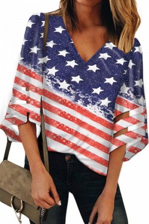 Свободная блуза с V-образным вырезом и принтом под американский флаг