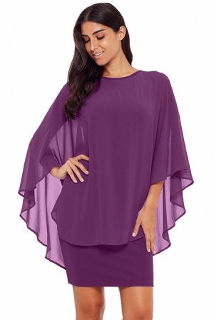 Фиолетовое платье-футляр с шифоновой накидкой-пончо