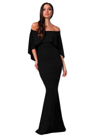 Черное платье-русалка с широким отворотом и открытыми плечами