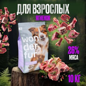 Сухой корм Wonderfur для взрослых собак с Ягненком и Рисом. 10 кг. Супер премиум. Россия