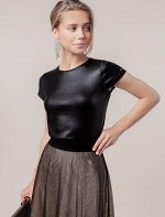 Футболка из хлопка с эластаном в рубчик с матовым металлическим покрытием черный