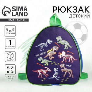 Рюкзак детский для мальчика «Динозаврики», 23x5 см см, отдел на молнии, синий