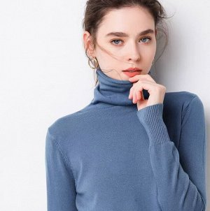Однотонная водолазка с высоким горлом и длинным рукавом, голубая