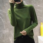 Однотонная водолазка с высоким горлом и длинным рукавом, зеленая