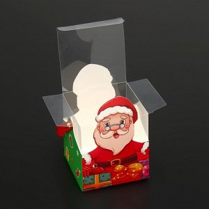 Складная коробка PVC с ручками, подарочная новогодняя, «Санта и Рудольф», 9x9x9.5 см