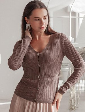 Жакет из вискозы тонкой вязки с люрексом кофейный
