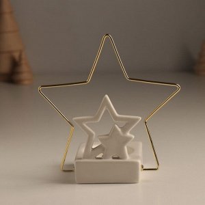 Подсвечник керамика, металл на 1 свечу "Звёзды" белый с золотом 13,4х6,5х13,2 см