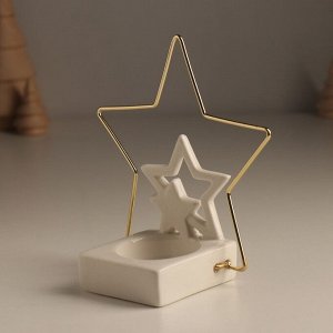 Подсвечник керамика, металл на 1 свечу "Звёзды" белый с золотом 13,4х6,5х13,2 см
