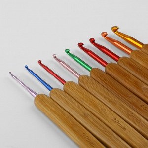 Набор крючков для вязания, с бамбуковыми ручками, d = 2-6 мм, 13,5 см, 9 шт