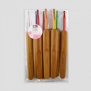 Набор крючков для вязания, с бамбуковыми ручками, d = 2-6 мм, 13,5 см, 9 шт